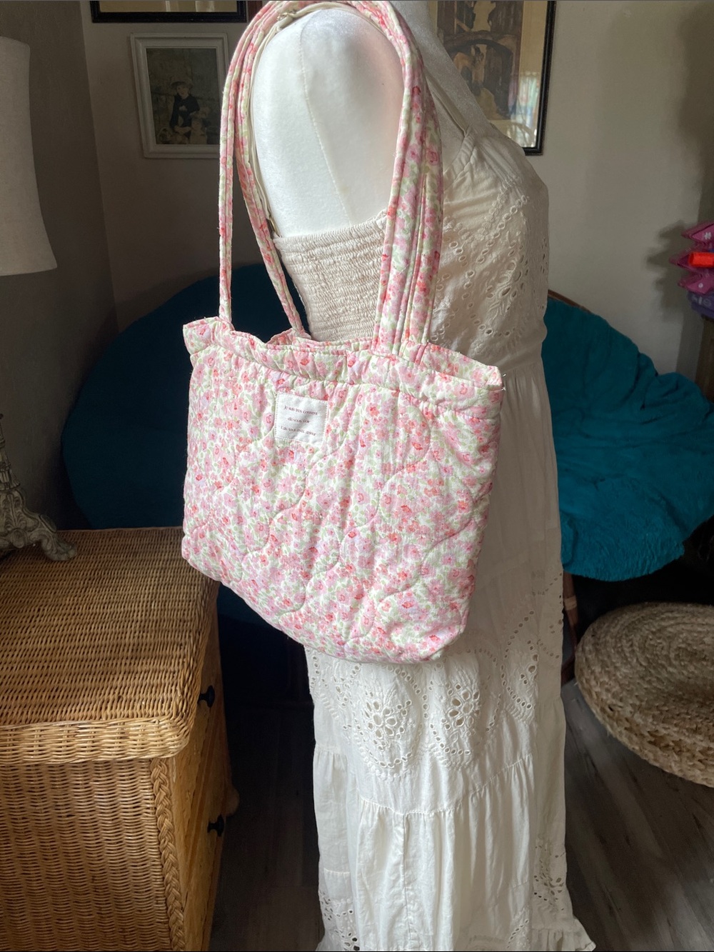 Cotton Quilted Floral Tote Bag